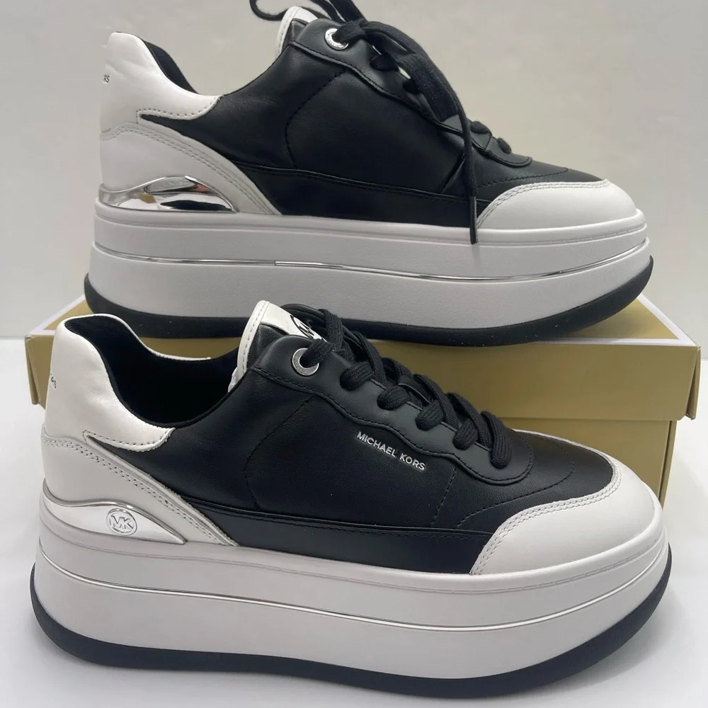 Michael Kors HAYES LACE UP LEATHER 43T4HYFS2L Black/Optic White Platforms